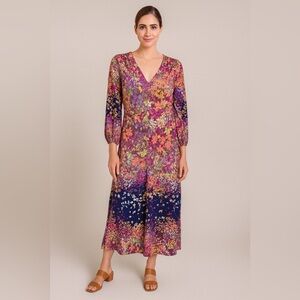 London Times Midi Dress Size 8 Multicolor Floral 3/4 Sleeve ILoose Fit Skirt